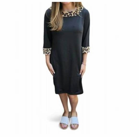 NEW ERMA’S CLOSET leopard trim dress in black - Picture 1 of 1